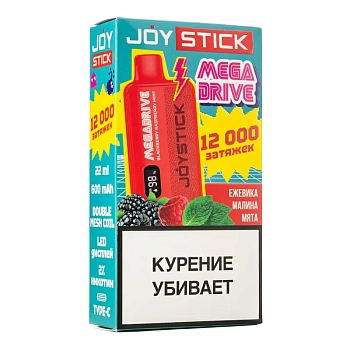Joystick MegaDrive 12000 одноразовый POD "ЕЖЕВИКА МАЛИНА МЯТА / BLACKBERRY RASPBERRY MINT" 20мг.
